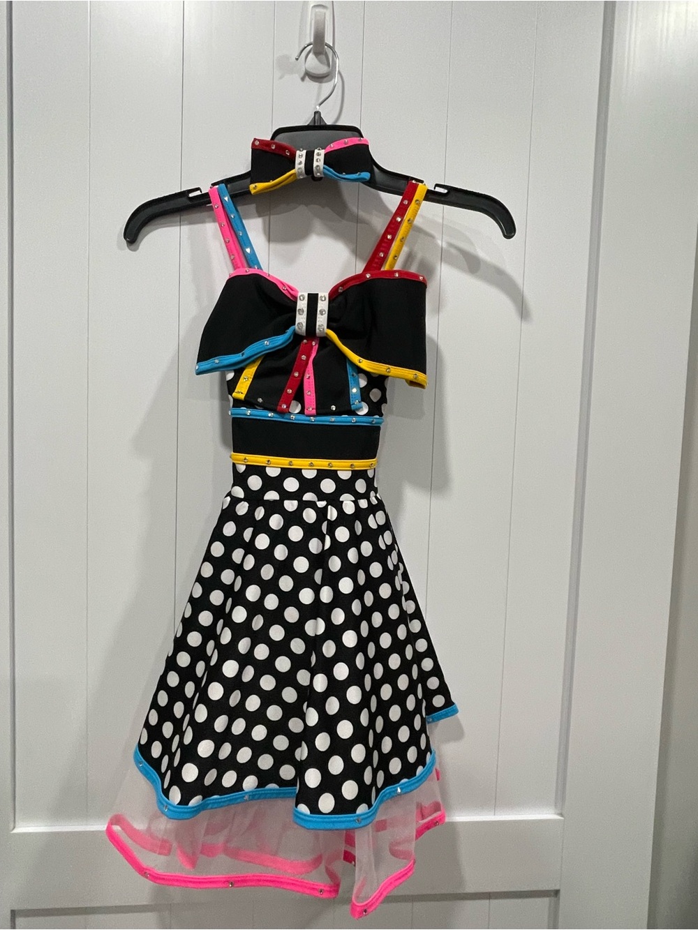 Revolution Black Polka Dot Dance Costume Tap Jazz child large competition